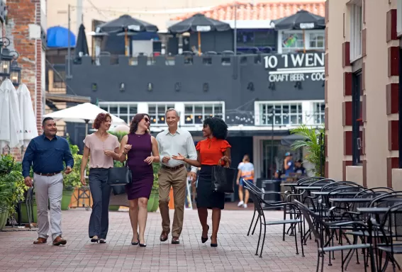group walking downtown
