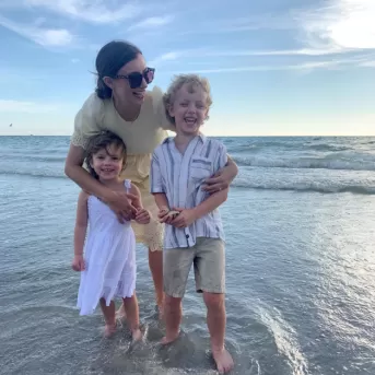 Mom and kids enjoying the beach